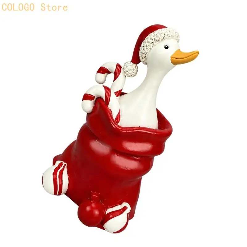 Freestanding Christmas Duck Figurine, Cast Resin Accent for Shelf and Retail Display Arrangements During the Holidays D0LD