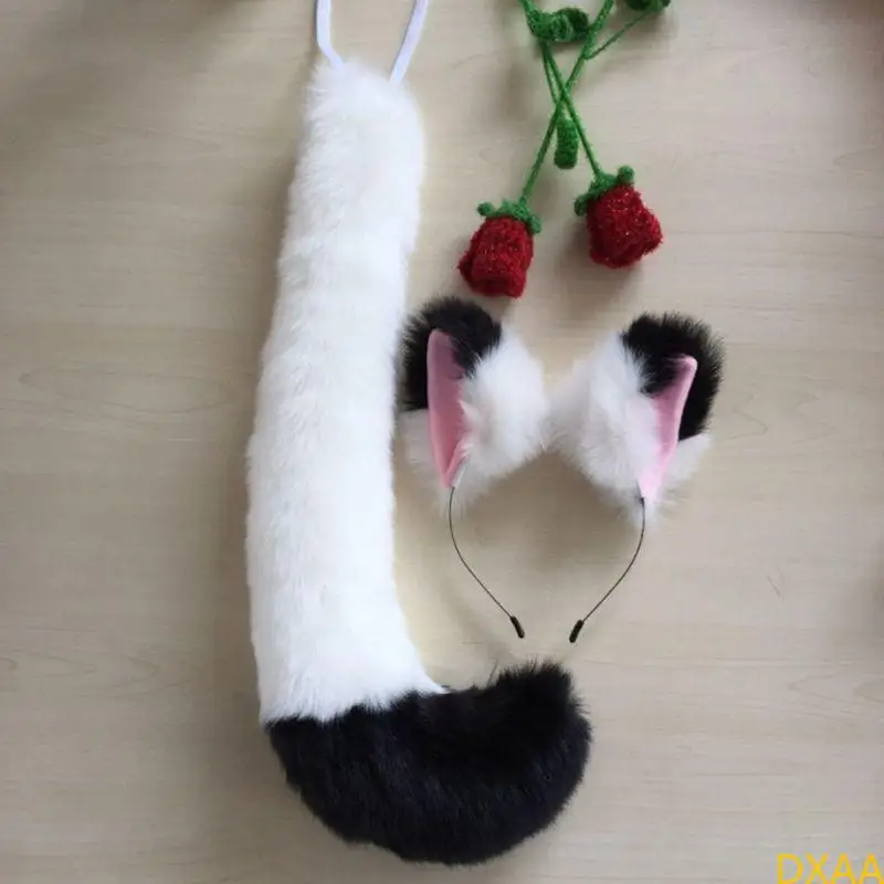 DXAA ANIME POUR WOLF COSPLAY PRIPS ACCESSORY COUNTRE Couleur en peluche oreilles Bandana Hoop Animal Long Tail Halloween