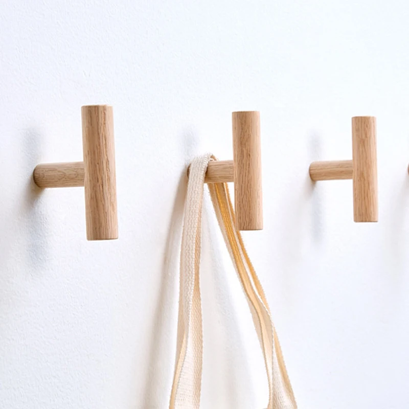 Solid Wood Hooks Hanger Wall Hanging Coat Hook Key Holder Hat Scarf Bag Storage Rack Bathroom Child Room Deco Organize Hook