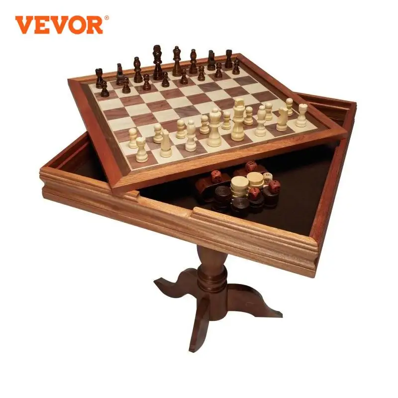 VEVOR 18 Inch 3-IN-1 Chess Checkers Backgammon Table Set Premium Wooden Chess Table Deluxe Combo Game Table Furniture Set