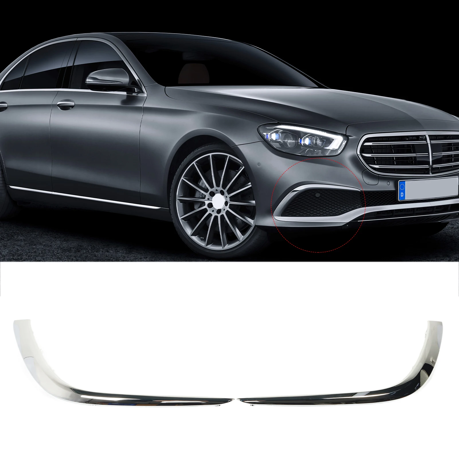 

2pcs Lower Fog Grille Molding Trims Replacement For Benz E‑Class W213 Exclusive Line 2021 To 2023 Chrome 213 885 3703