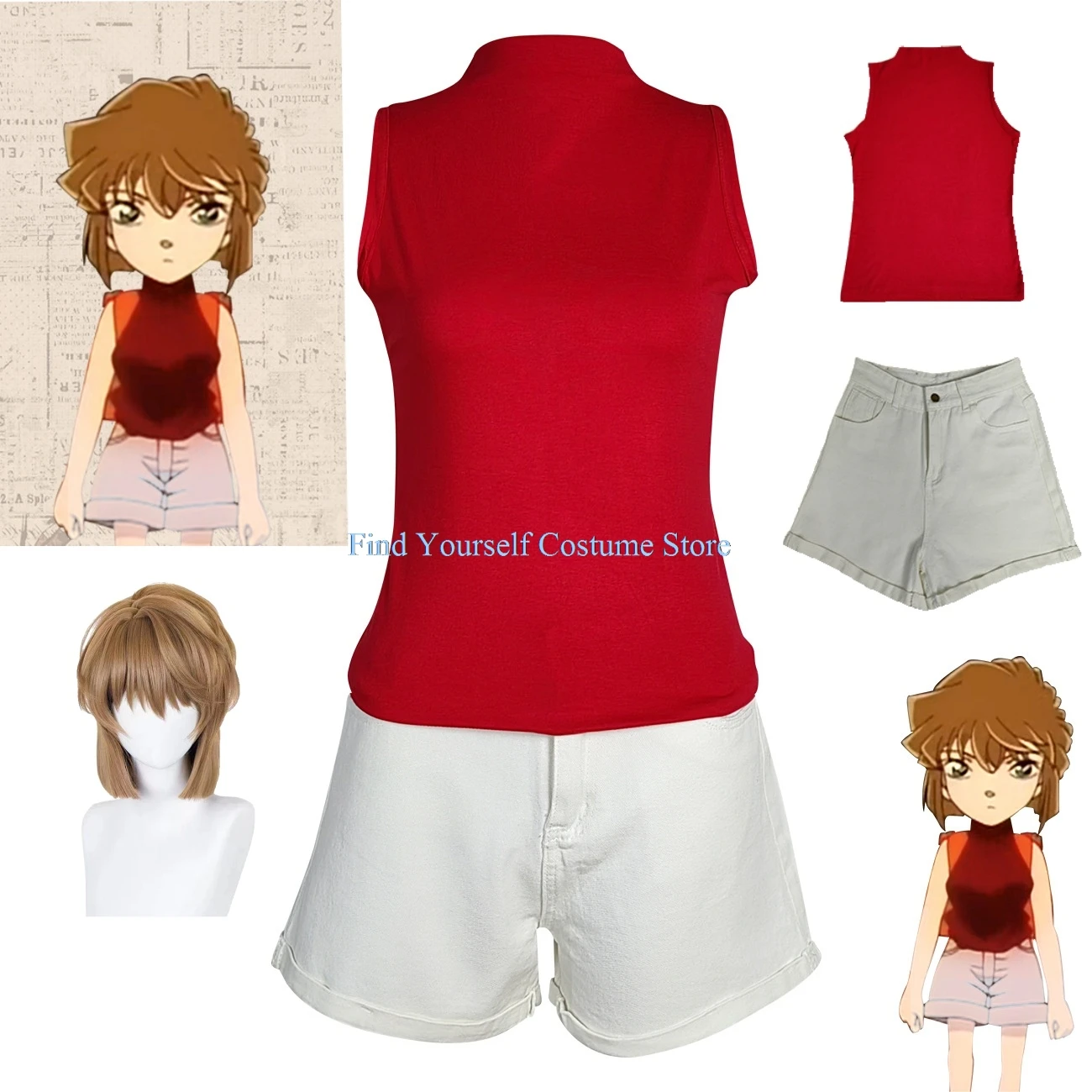 Anime DetectiveConan Cosplay Miyano Shiho Costume Party Uniform Full Set WIG Top Denim shorts Haibara Ai Cosplay Suit