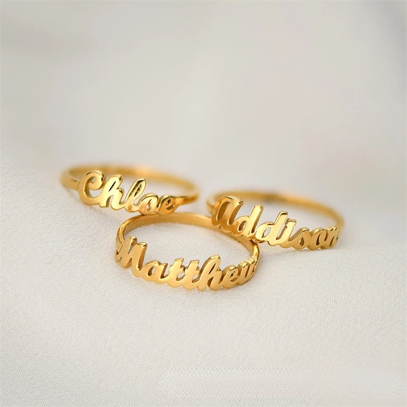 Dainty 925 Sterling Silver Name Ring For Women Gold Plated Personalized Couple Ring Anniversary Birthday Gift