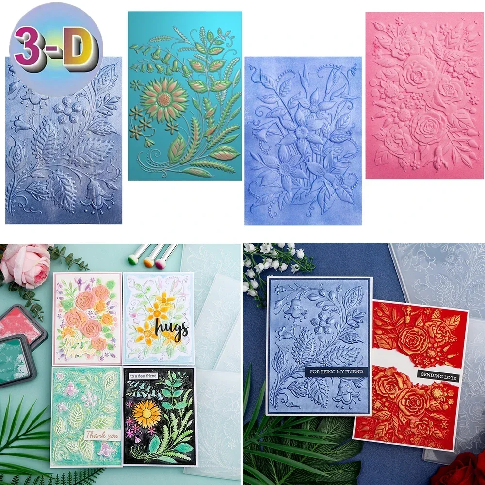 Nowy folder z wytłoczeniami 3D kwitnące bukiety anemon wzór kwiatów i liści dla DIY Scrapbooking dekoracja albumu tworzenie kartek Craft