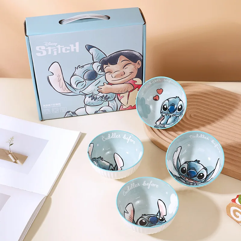 

Lilos Stitch Anime Peripheral Single Tableware Kitchen Supplies Fruit Plate Cute Cartoon Rice Bowl Family Pink Cup Girl Gifts