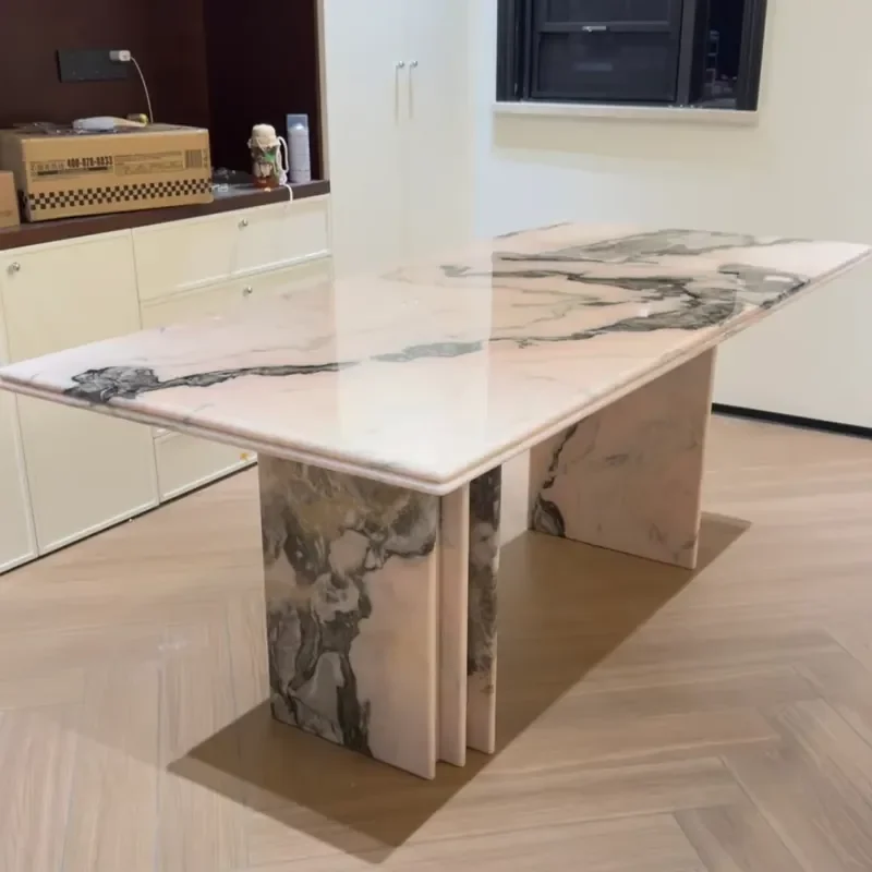 Elegant Pink Marble Dining Table Set Waterproof Eco-Friendly Modern Design for Apartment Villa & Hotel Dining Rooms