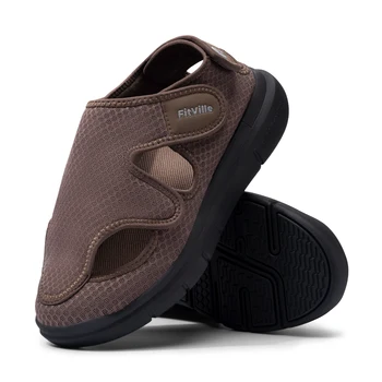 FitVille รองเท้าแตะผู้ชายกว้างขึ้น Elder Diabetes รองเท้าบุรุษฤดูร้อนรองเท้าน้ําหนักเบาสําหรับเท้าบวม Plantar Fasciitis บรรเทาอาการปวด
