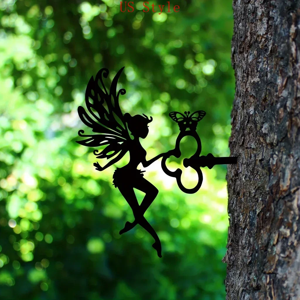 

Metal Crafts Fairy Silhouette Statue Ornament Entrance Backyard Decor Wall Fence Gate Lawn Decoration Outdoor Decorative Garden