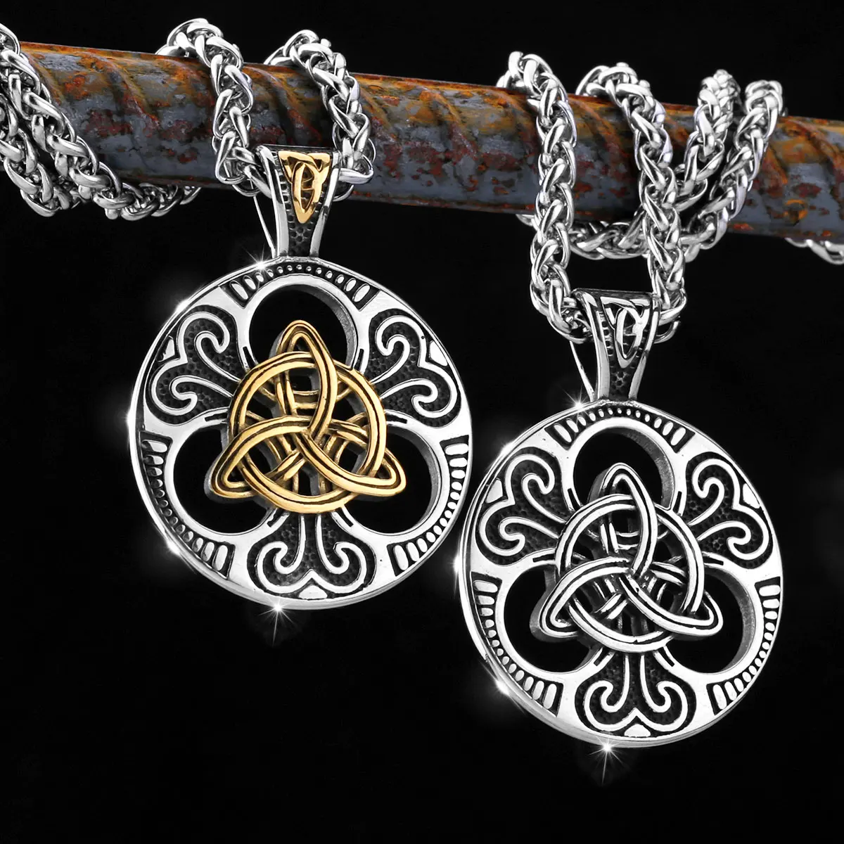 Retro Norse Rune Celtic Knot Necklace Gold Color Stainless Steel Viking Symbols Valknut Pendant Punk Male Gift Jewelry Wholesale