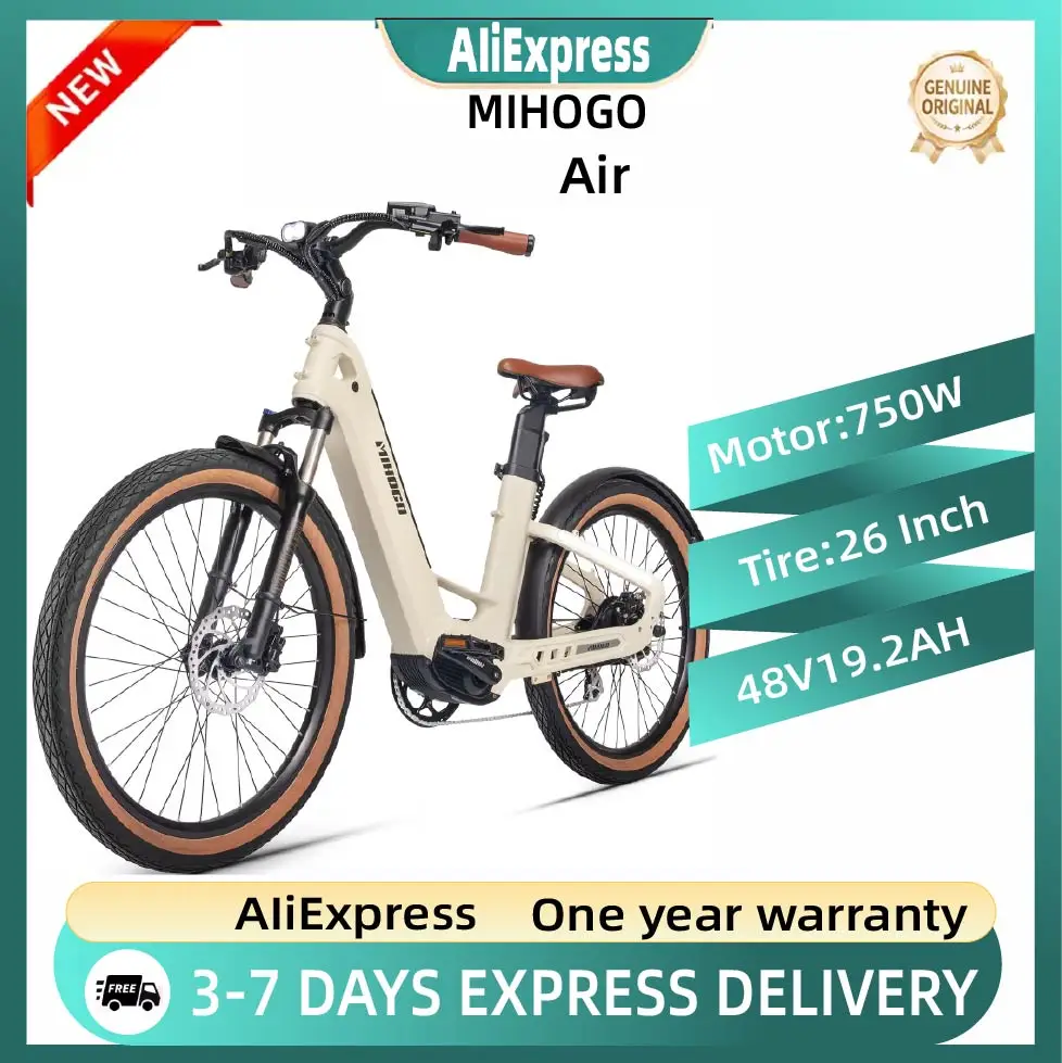 Vélo électrique pour adulte MIHOGO Air, moteur 750W, vélo électrique urbain pour homme, pneus gonflables de 26 pouces