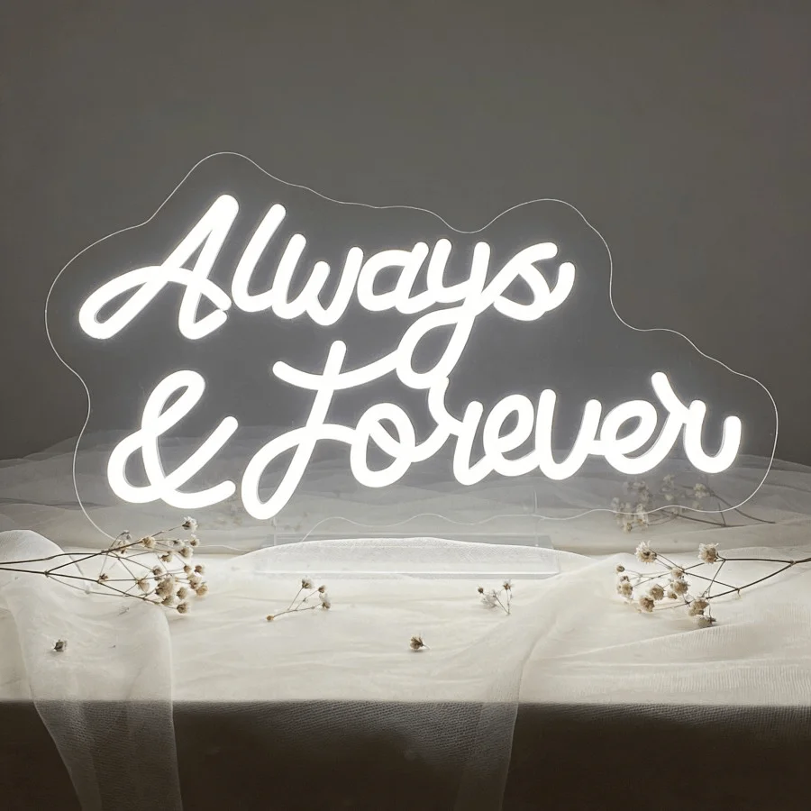 Always & Forever Neon Sign LED Romantic Wedding Decor for Bedroom Living Room Anniversary Valentine's Day Gift