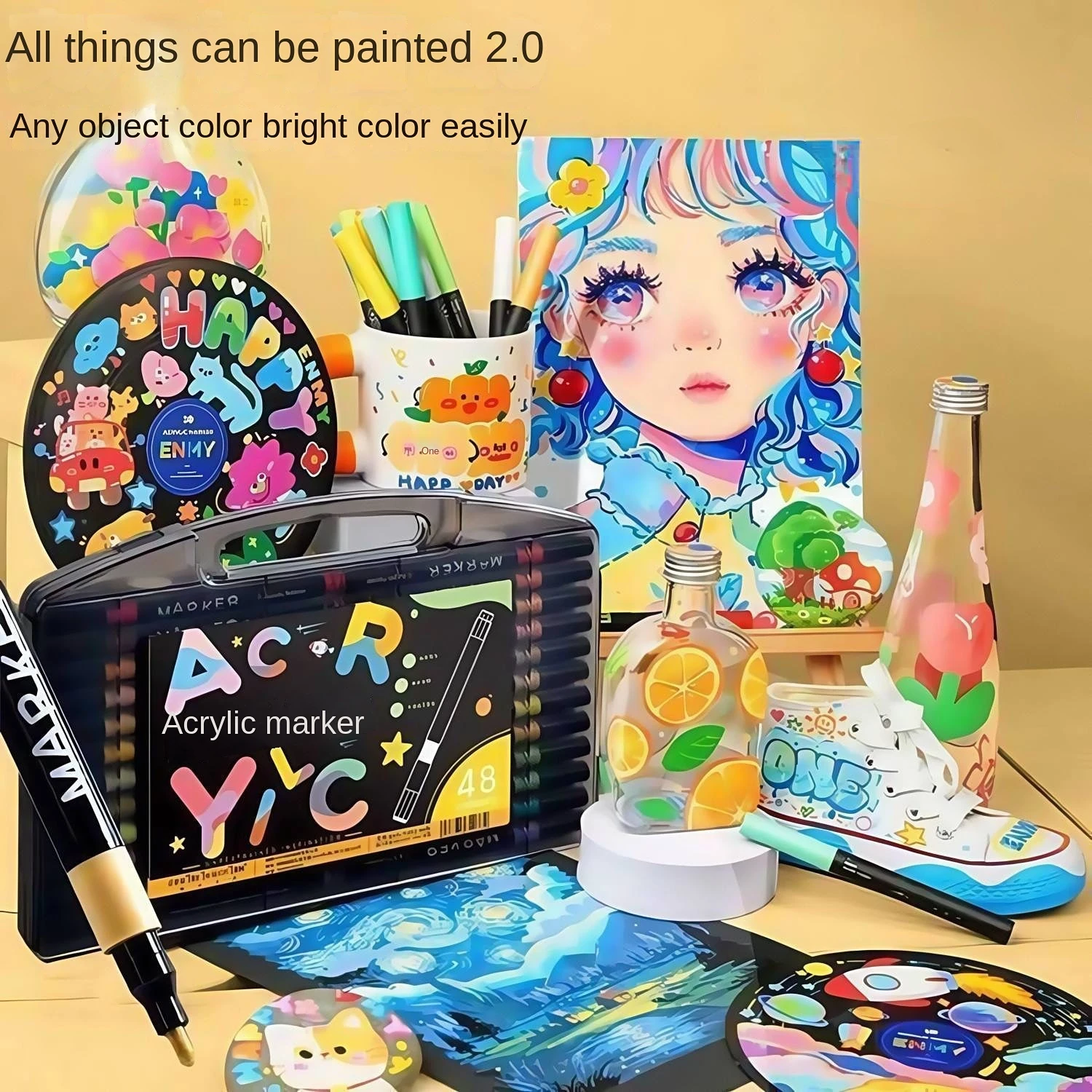 80/60/48/24/12 Colors Acrylic Marker Set for Wood Artists And DIY Enthusiasts Quick Dry Art Supplies for Illustration, Manga