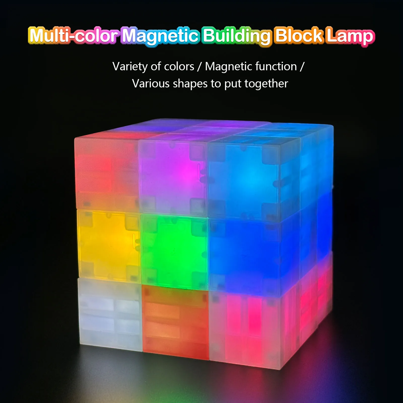 BRIXSPARK 27PCS Color Glowing Magnetic LED Lights, DIY Stackable Building Block Night Lamps, Gifts for Boys and Girls