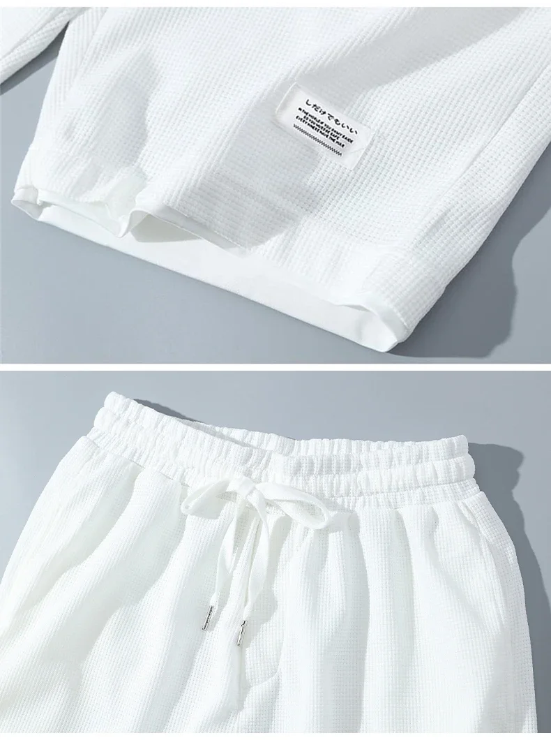 Casual men's T-shirt and shorts set, waffles, loose sportswear, men's sportswear, France, Paris, summer clothing, 2 pieces