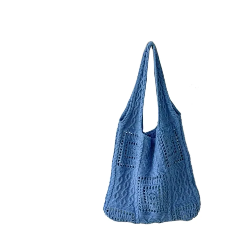 

Милая вязаная крючком сумка, дышащая тканая большая сумка, большая вместительная однотонная летняя пляжная сумка, весенняя