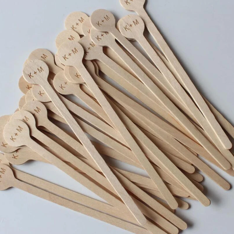 Customized Natural Wooden Drink Stirrers，Coffee Stirrer，Beverage Bar Stick，Wood Drink Stirs，Personalized Wedding Party Decor