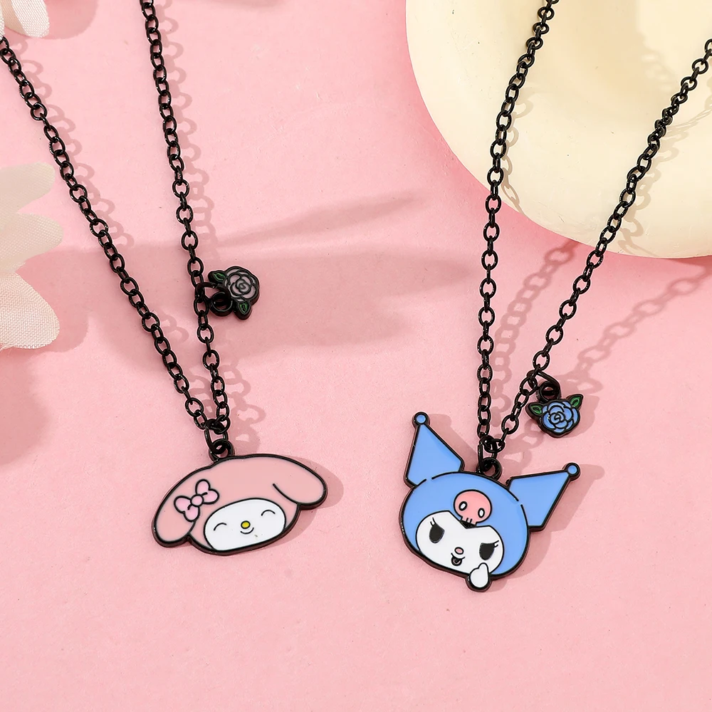 Sanrio Anime Characters My Melody & Kuromi Head Pendant Necklace Cute Anime Characters Fine Costume Jewellery Birthday Gift