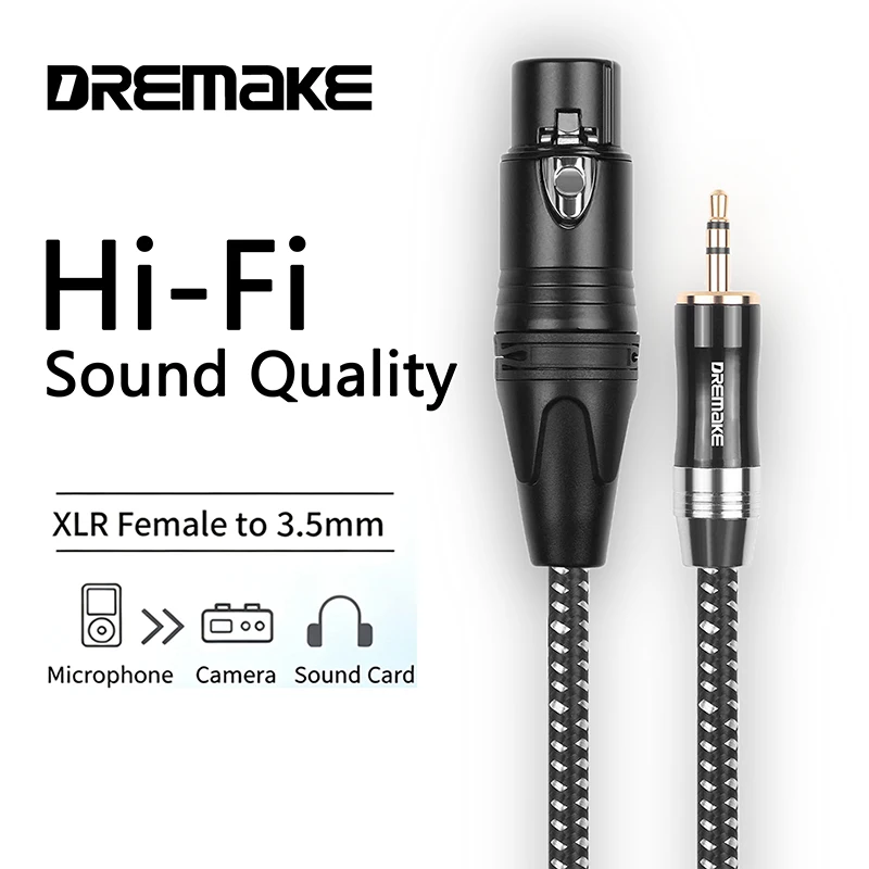 3.5mm Male to XLR Female Gold Plated Braided Balanced TRS Audio Cable OFC Conductors for Microphone Mixer Recording Studio