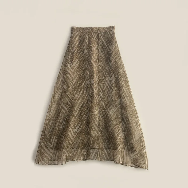 

Withered High Waisted Spliced Double-layer Silky Smooth Mid Length Skirt For Summer Skirt Woman Clothing Faldas Skirts