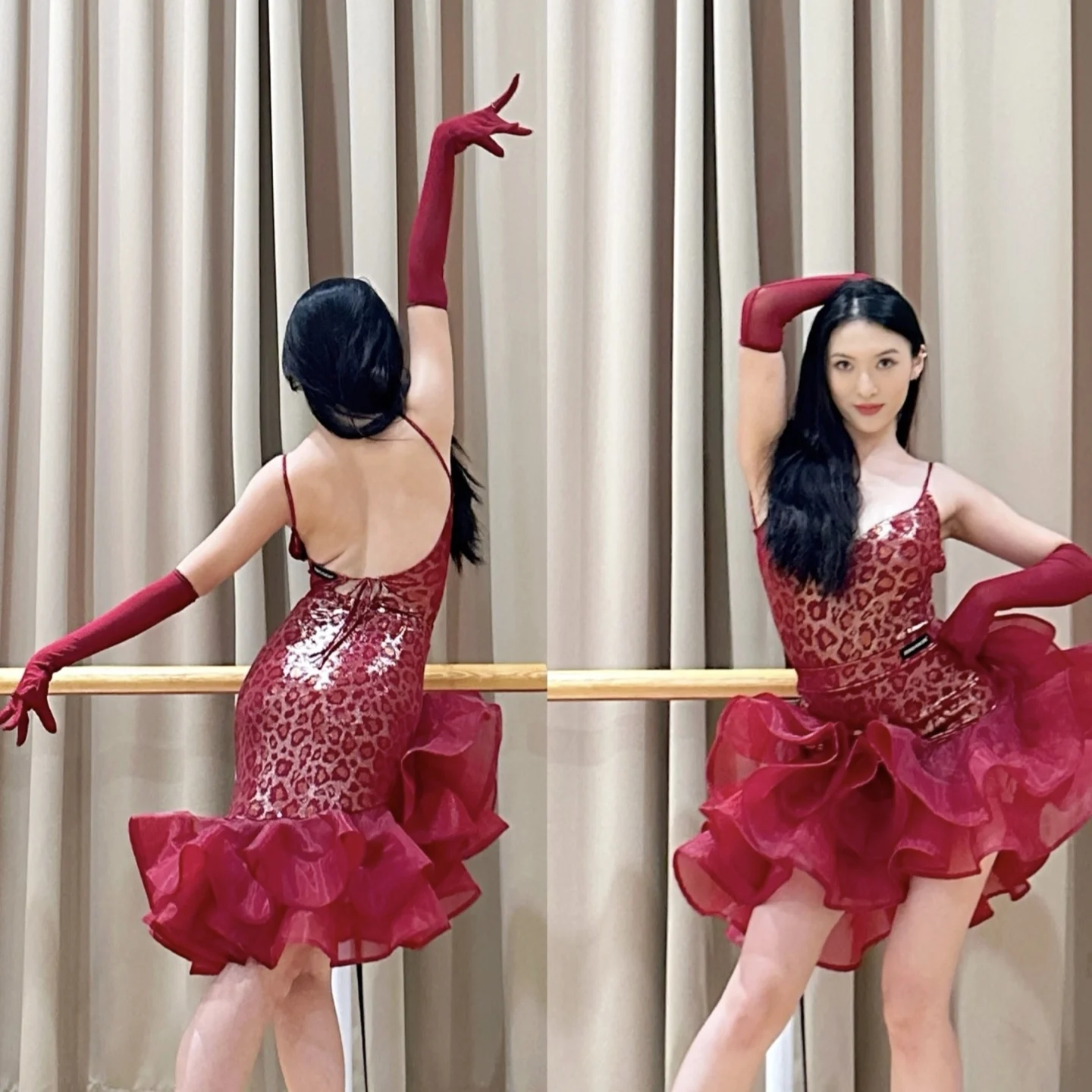 2025 vêtements de concours de danse latine femmes léopard robe en arête de poisson adulte Rumba Tango robe de danse Costume de Performance DNV24091