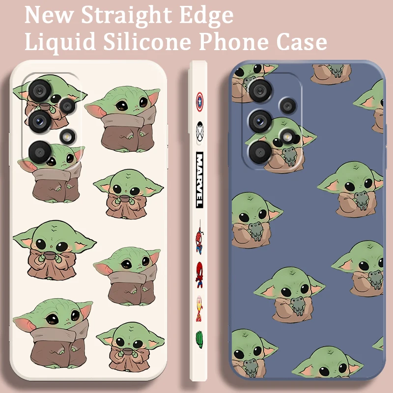 S-Star W-Wars Baby Yoda Cute Cartoon Liquid Left Rope For Samsung Note 20 10 A54 A31 A14 A03 A22 A34 A04 A24 Ultra Plus 5G