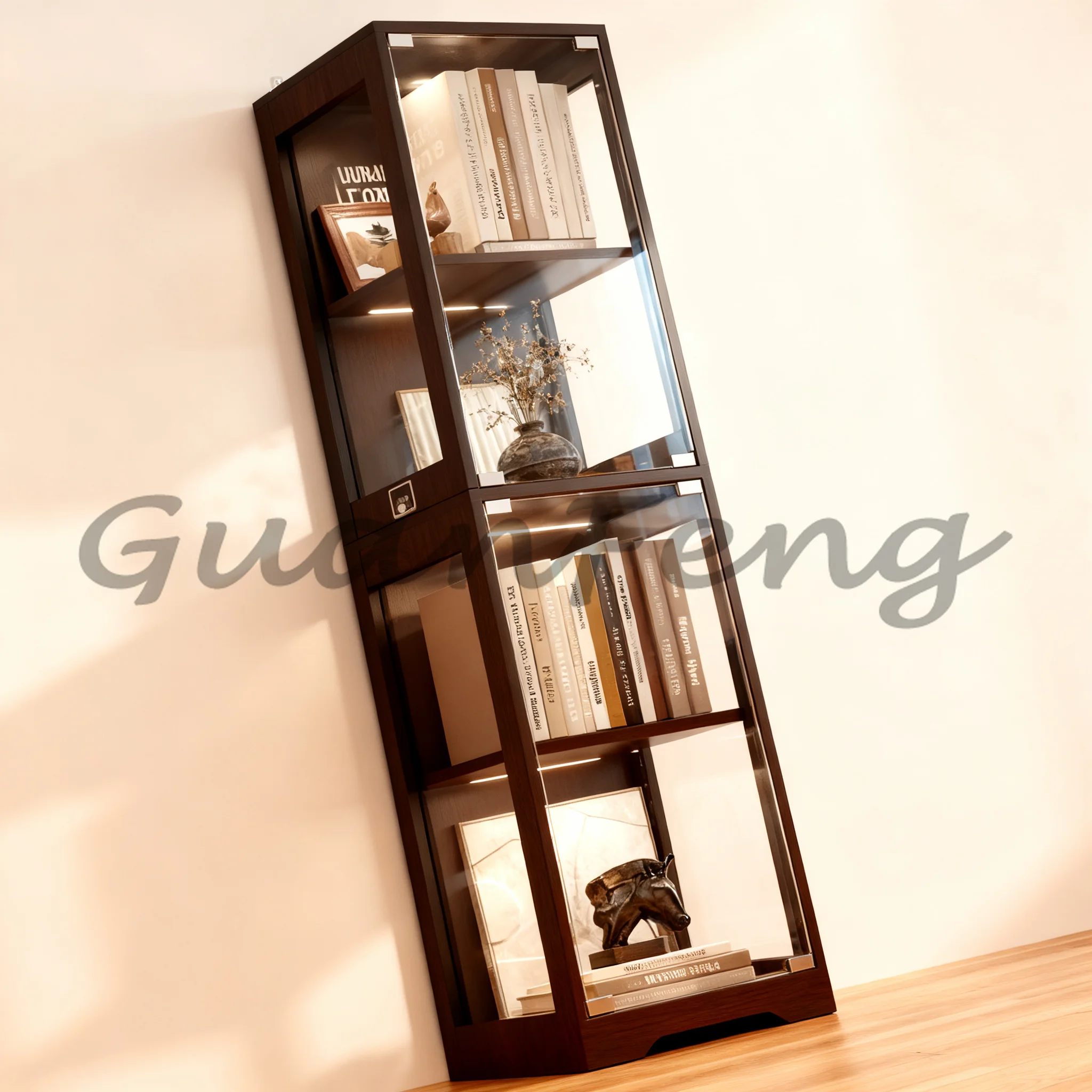 Black 4-Tier Glass Curio Cabinet, Sensor Activated Door, 3-Color LED Lights, Collectibles Storage Display Cabinet