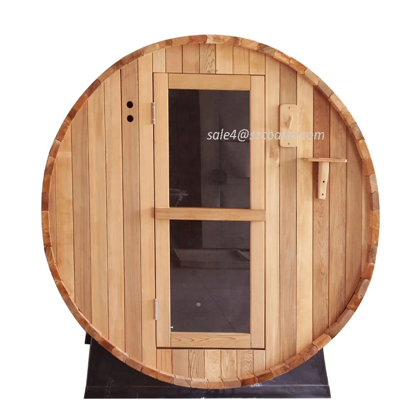 Customization.Hot Sale Outdoor Barrel Sauna Solid Wood Hemlock Cedar Wood Wet Steam Traditional Sauna Room Outdoor Wooden Burnin