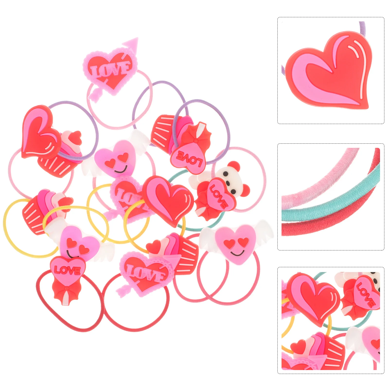 

20Pcs Hair Bands Elastic Ponytail Holders Valentine Design Hair Ties Accessories Festival Party Gift