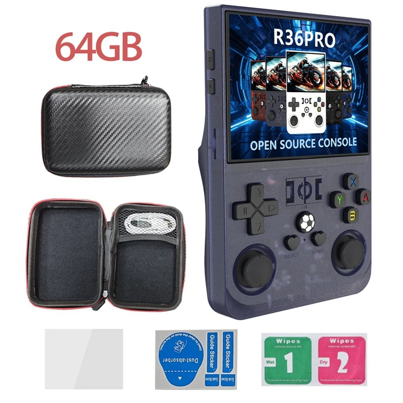 R36PRO Handheld Retro Game Console 64GB 3.5Inch HD Screen Portable Pocket Video Player Supports 30+ Emulators D