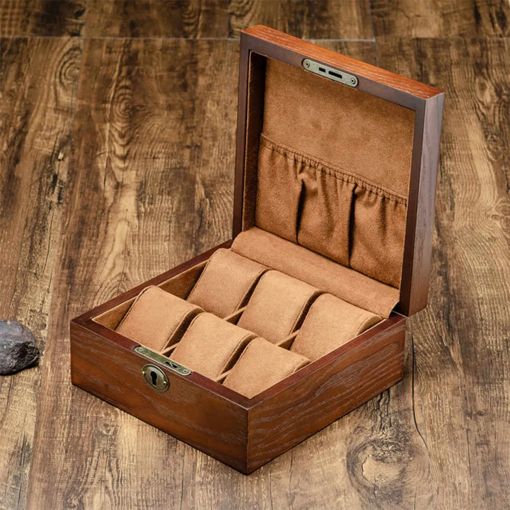 6 Slots Handcrafted Wooden Watch Storage Case Display Organizer Dustproof Jewelry Holder for Home Shop
