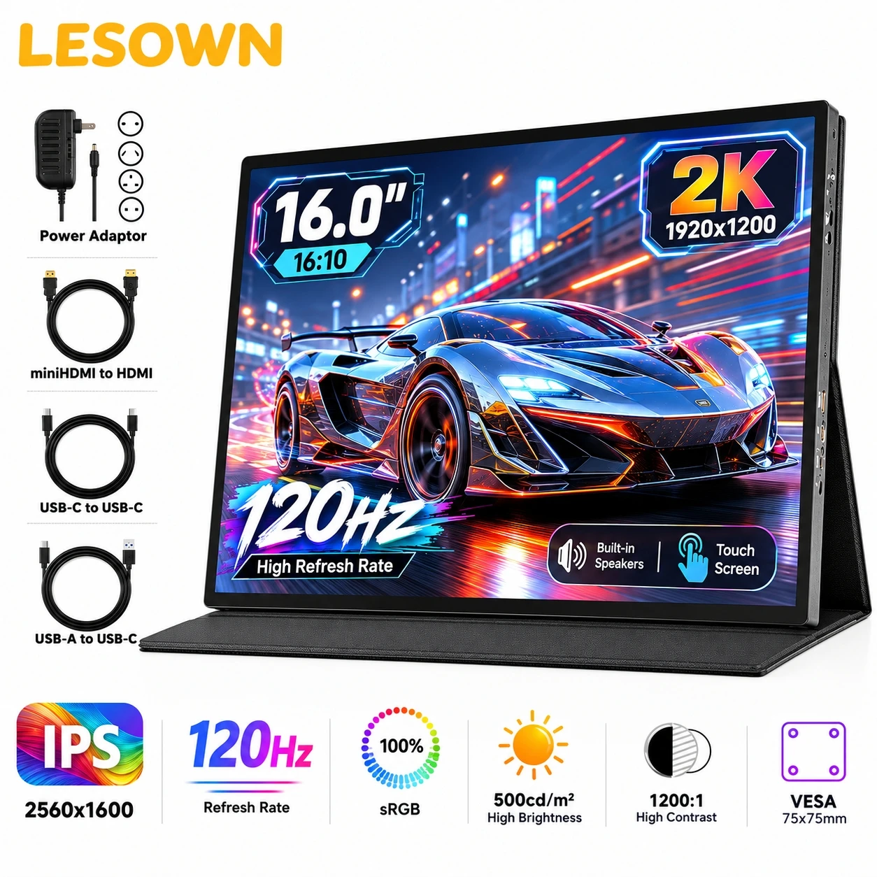 LESOWN 1024x600 Temp Screen No Driver 10.1 Inch PC Chassis Monitor HDTV Plug and Play Sensor Display for AIDA64 Modding