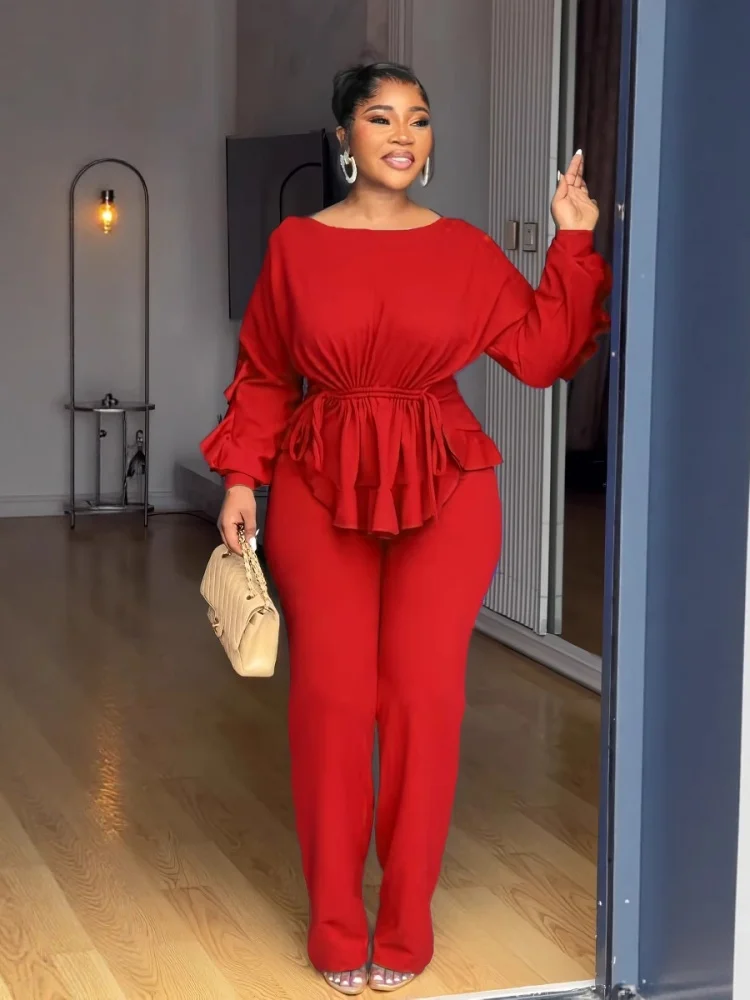 

Three Sisters New Arrivals 2025 Summer Fashion Elegant Casual Stretch Slim Lace Long Sleeve 2 Piece Sets Woman Outfit Pantsuits
