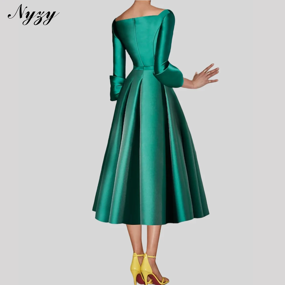 NYZY M449 Customized Elegant Mother of the Bride Groom Dresses 2025 Tea-length Emerald Green Satin Wedding Party Evening Gowns