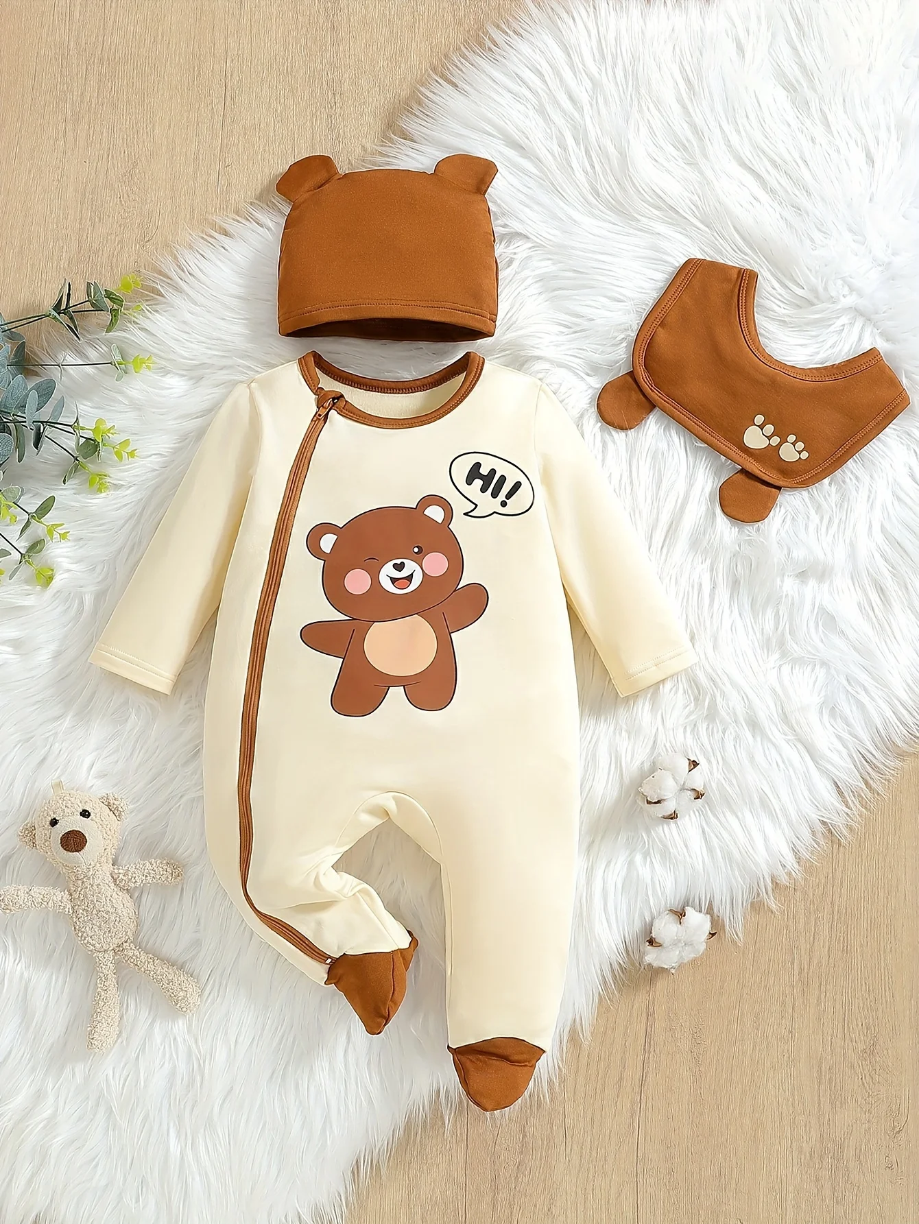 

Spring & Autumn Baby Boy Bear Footed Zipper Crawling Suit - Valentine’s & Baby Boy Birthday Gift, Indoor/Outdoor Infant Wear