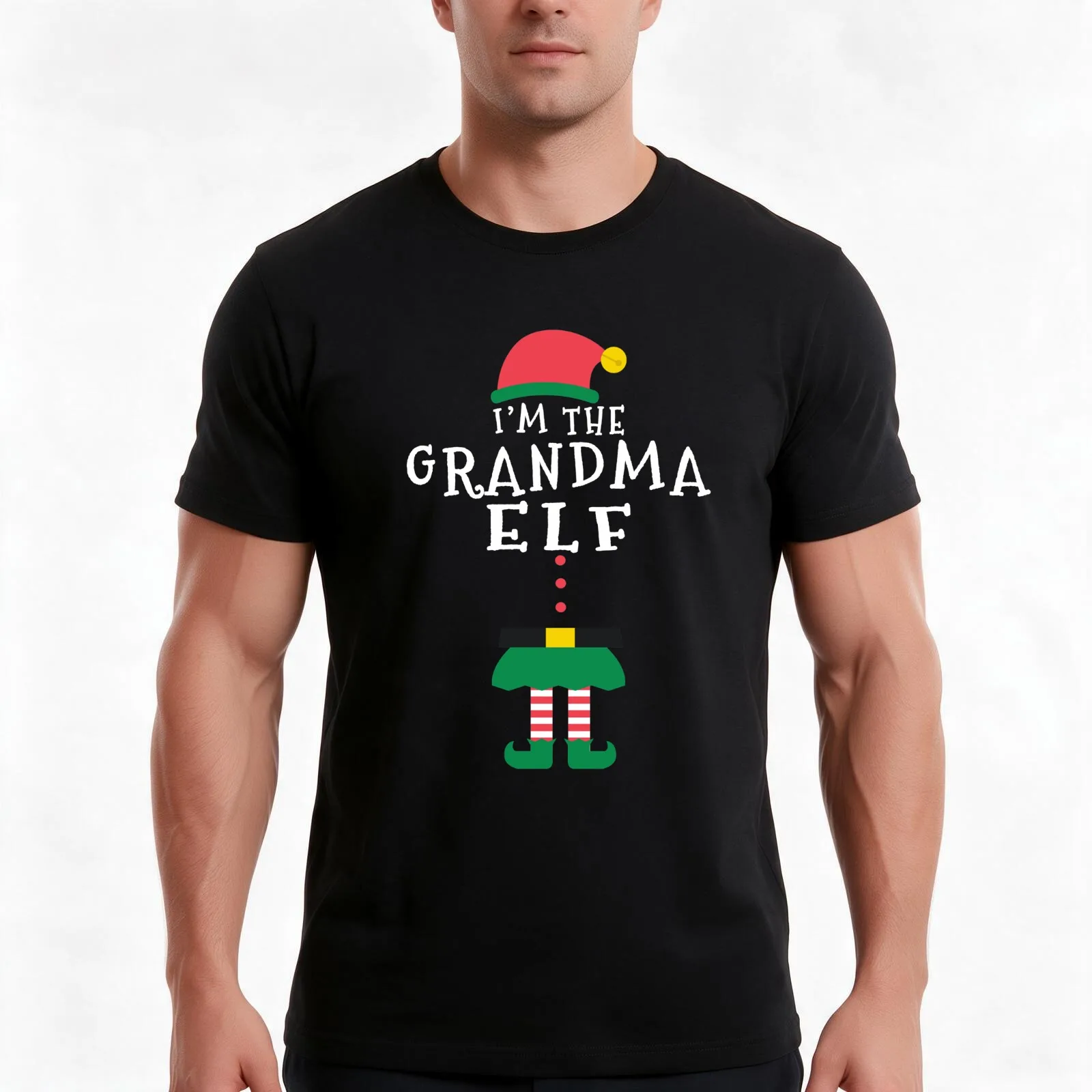 I'm The Grandma Elf T-Shirt, Summer Casual Cotton Tee, Oversized Streetwear Tops, Vintage Graphic Print, Loose Fit Short Sleeve