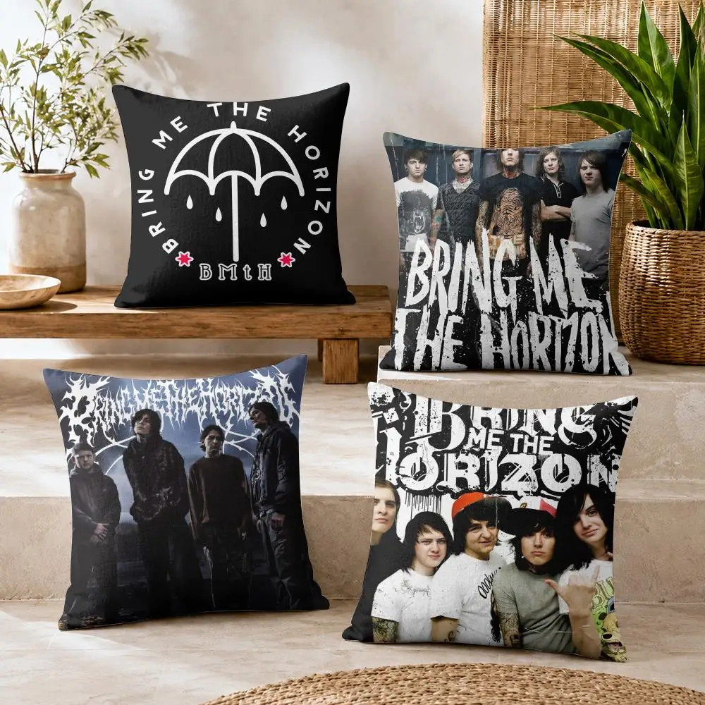 B-Bring Me The H-Horizon Cushion Cover Natural Linen Organic Fabric Double-Sided Printing Breathable For Decor