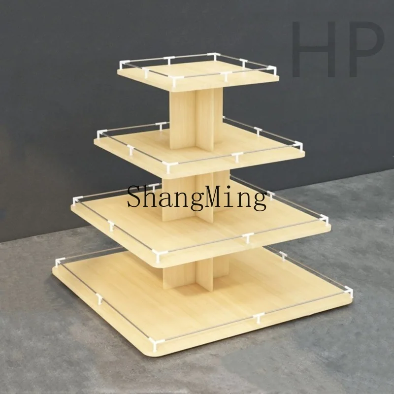 ZYY High Fashion Wooden Supermarket Snack Shelf Stack Head Display Shelf Products Round Shelf Zhongdao Cabinet