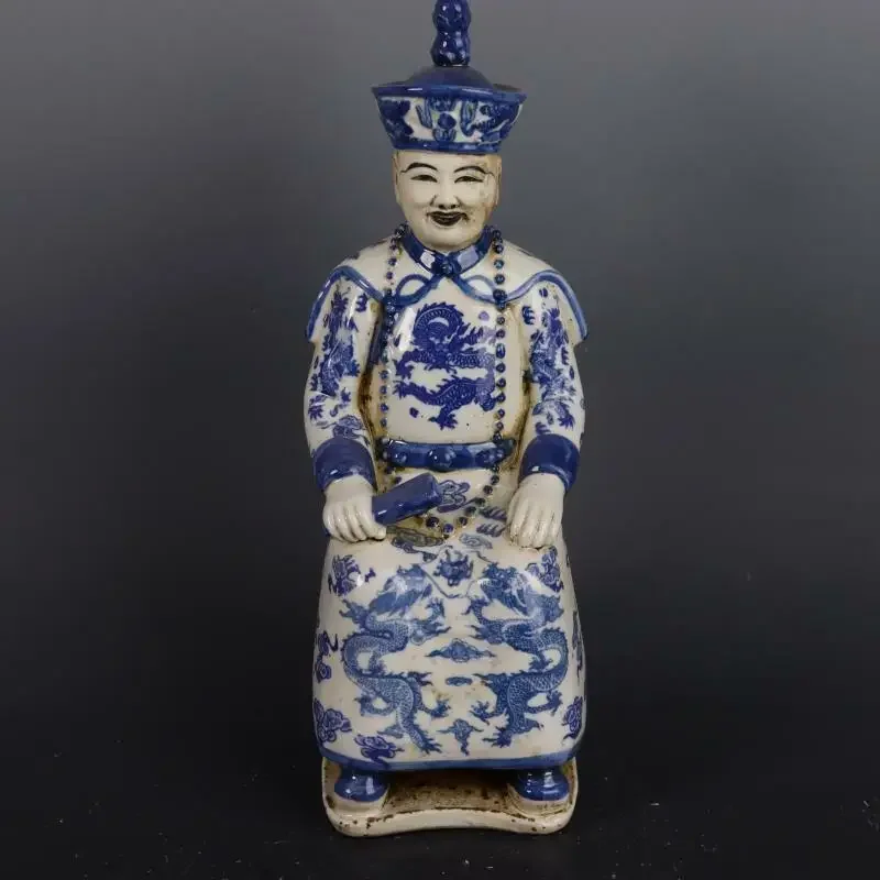 

Chinese Blue and White Porcelain Qing Qianlong Emperor Statue Figurine 12.2 Inch