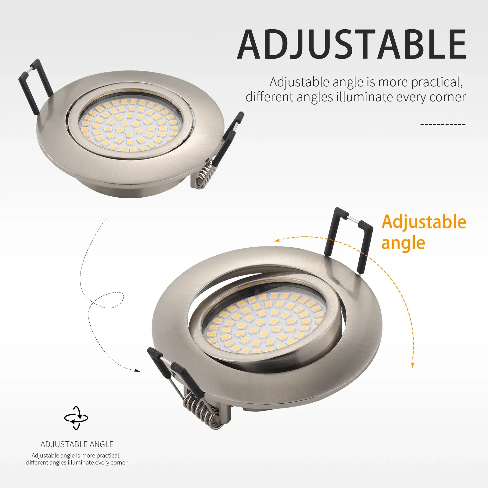 Rodada integrada níquel luzes de teto, luzes LED para loja familiar, instalação ajustável, AC90-260V