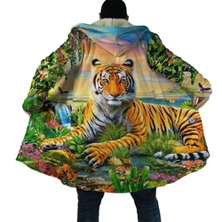 CLOOCL Men/Women Hooded Cloak for Winter Harajuku The King of The Forest Tiger Graphic 3D Printed Hood Cloak Fleece Overcoat
