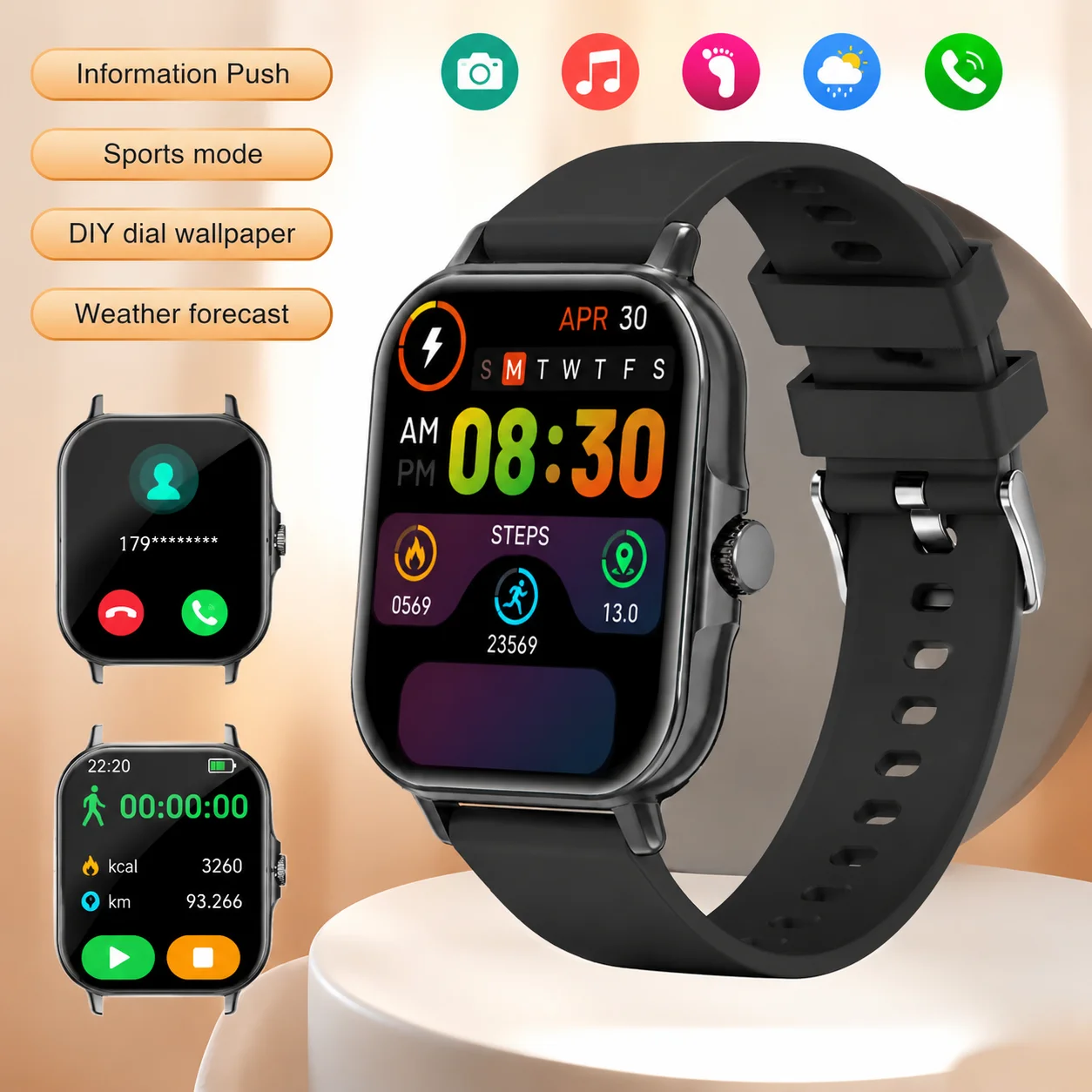 

New Smart Watch ,Unisex ,Full Touch Screen, Wireless Call SMS | Multiple Sports Mode, Music Player, Suitable for Apple and Android,Ideal As A Gift
