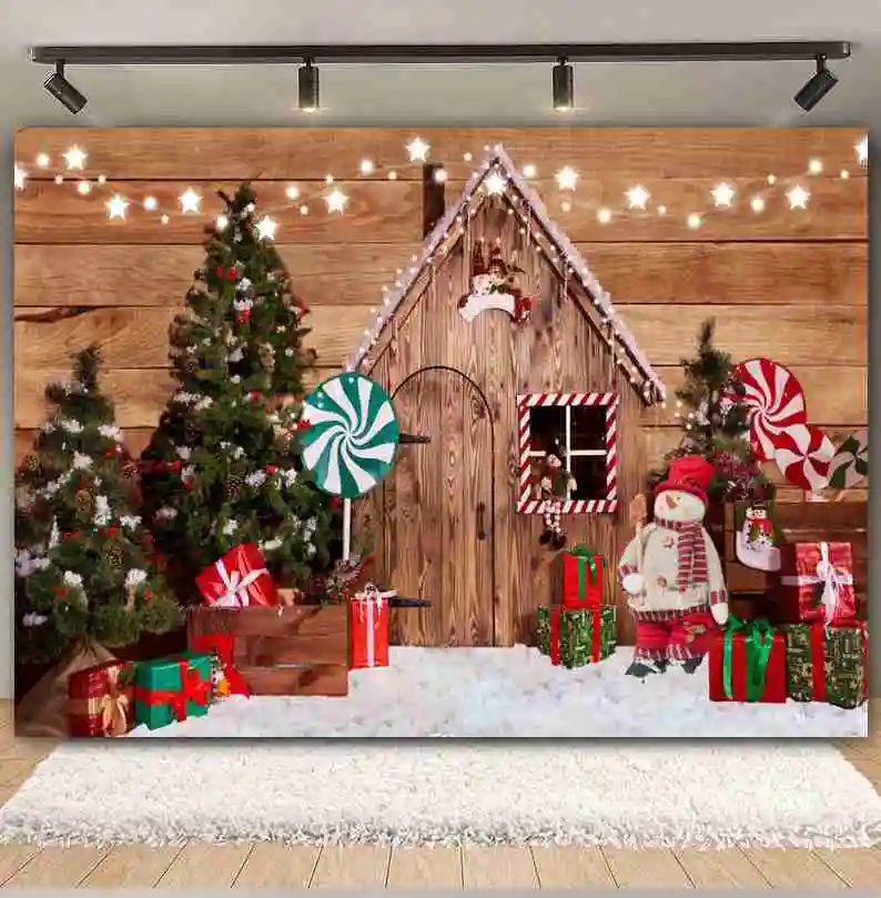 Christmas Backdrop for Photography Xmas Tree Gifts Fireplace Bear Shop Holiday Party Kids Baby Portrait Background Photo Studio