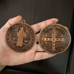 2PCS /Set EXTRA LARGE 3 INCH ST BENEDICT CROSS MEDAL VINTAGE BRASS TONE FINISH FOR WALL OR DESK DISPLAY/MEDALLA DE SAN BENITO