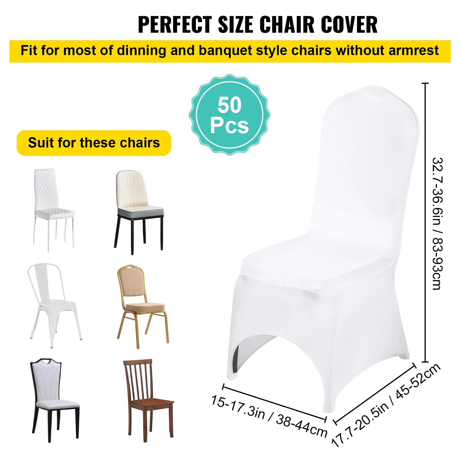 VEVOR 50 Pcs White Chair Covers Polyester Spandex Chair Cover Stretch Slipcovers for Wedding Party Dining Banquet Chair Covers