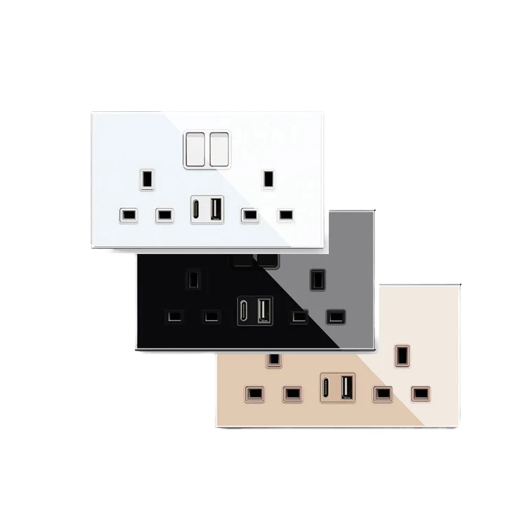 5 pièces norme britannique 13A prise murale Double commutation USB C Ports de charge 2 AC 15A utilisation industrielle prises de courant électriques en plastique 2