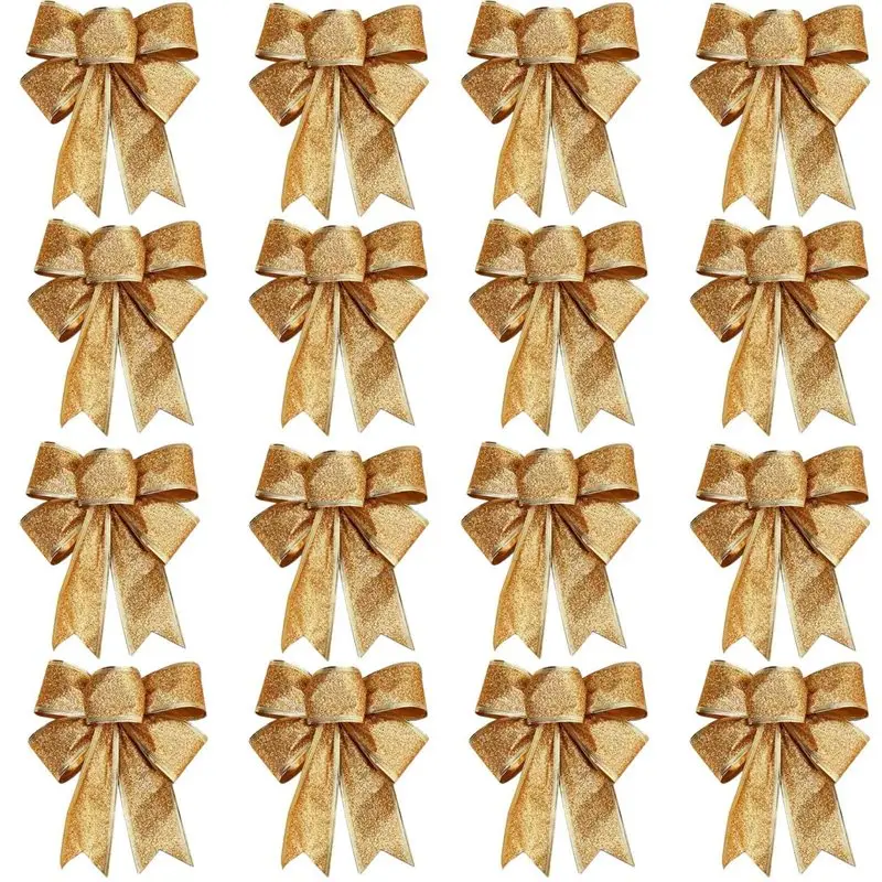 

A88E-40 шт., украшения для рождественской елки, банты, лента, золото, 25 х 21 см, рождественские украшения