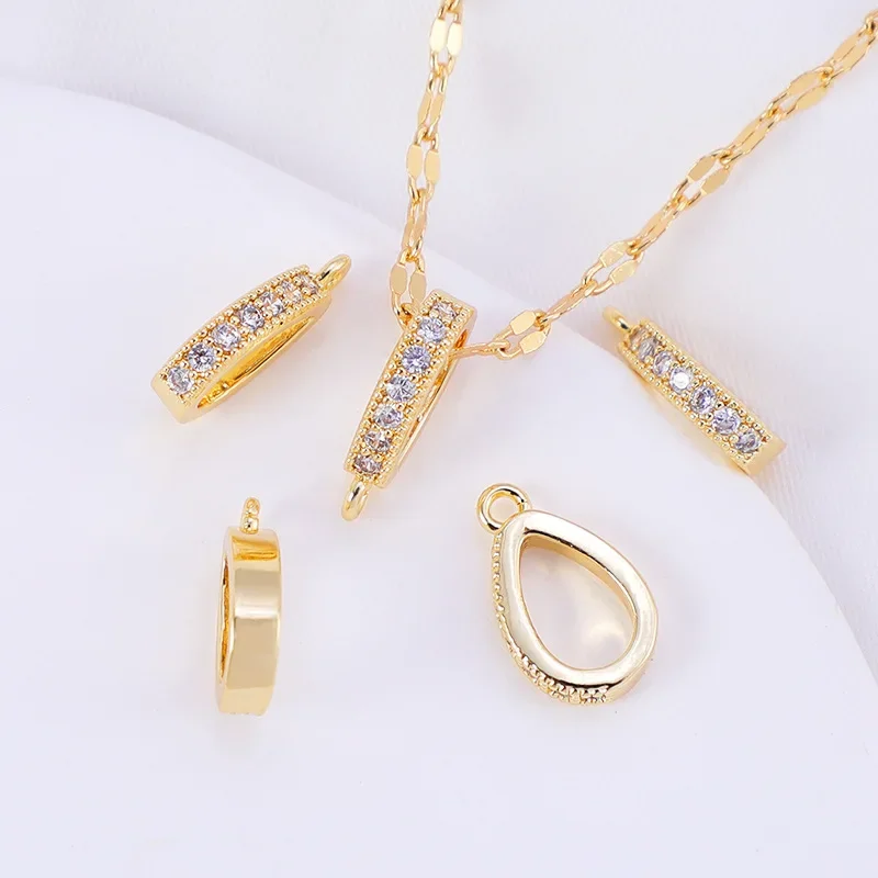 4Pcs Copper Real Gold Plated Inlaid Pave Zircon Pendant Bail Teardrop Cubic Bail Bead for Diy Jewelry Making Necklace Connectors