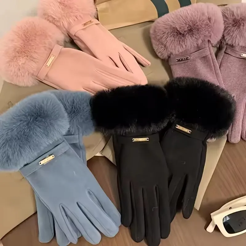 Deutsche Samthandschuhe für Damen sind warm, winddicht und mit dickem Samt, Outdoor-Winterhandschuhe mit geteilten Fingern