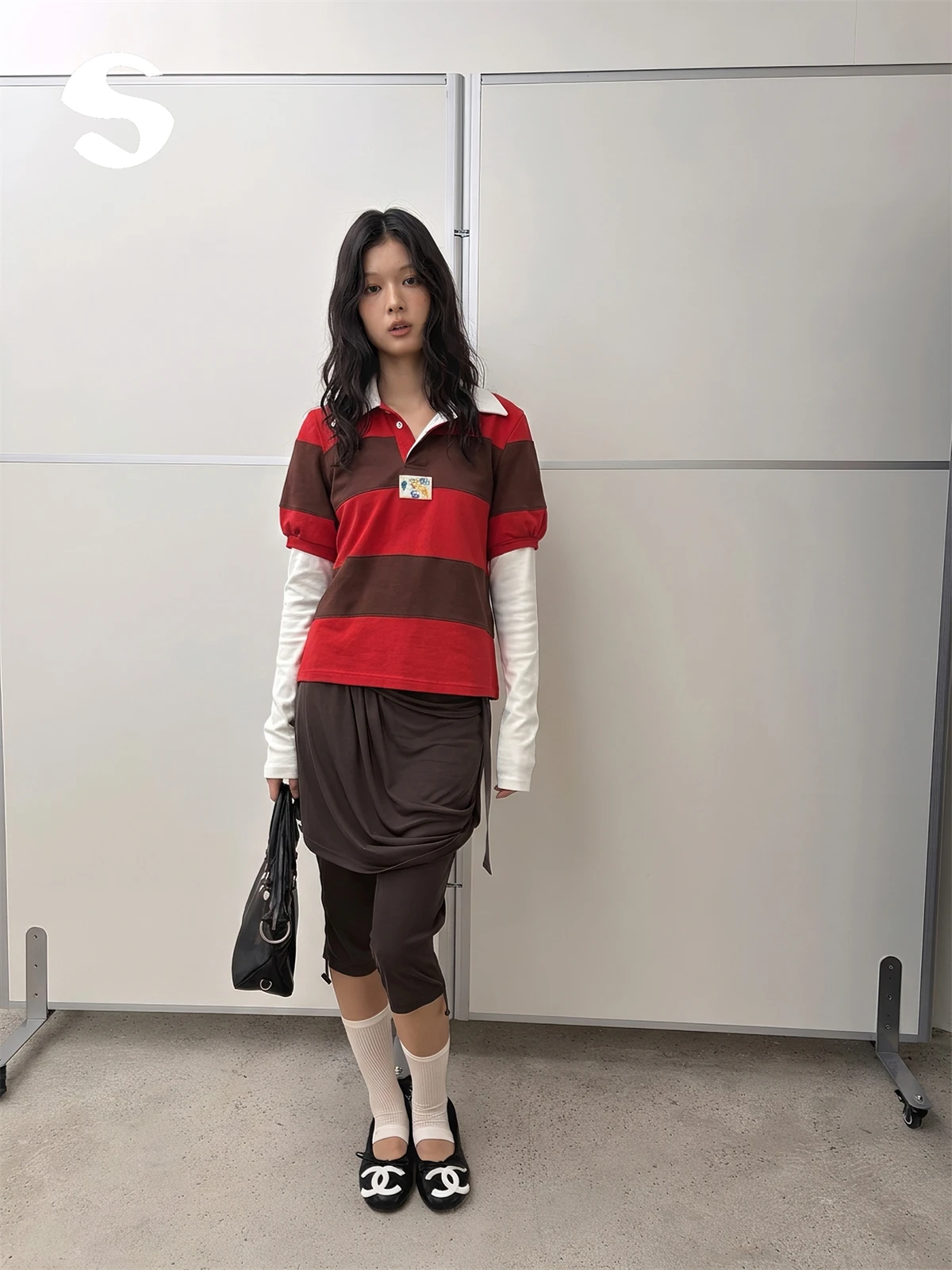 Korean Style Long Sleeve Striped  Shirt Bubble Sleeve Base Layer Top Sp at 11 Women's Fashion T-Shirt Loose Fit Breathable