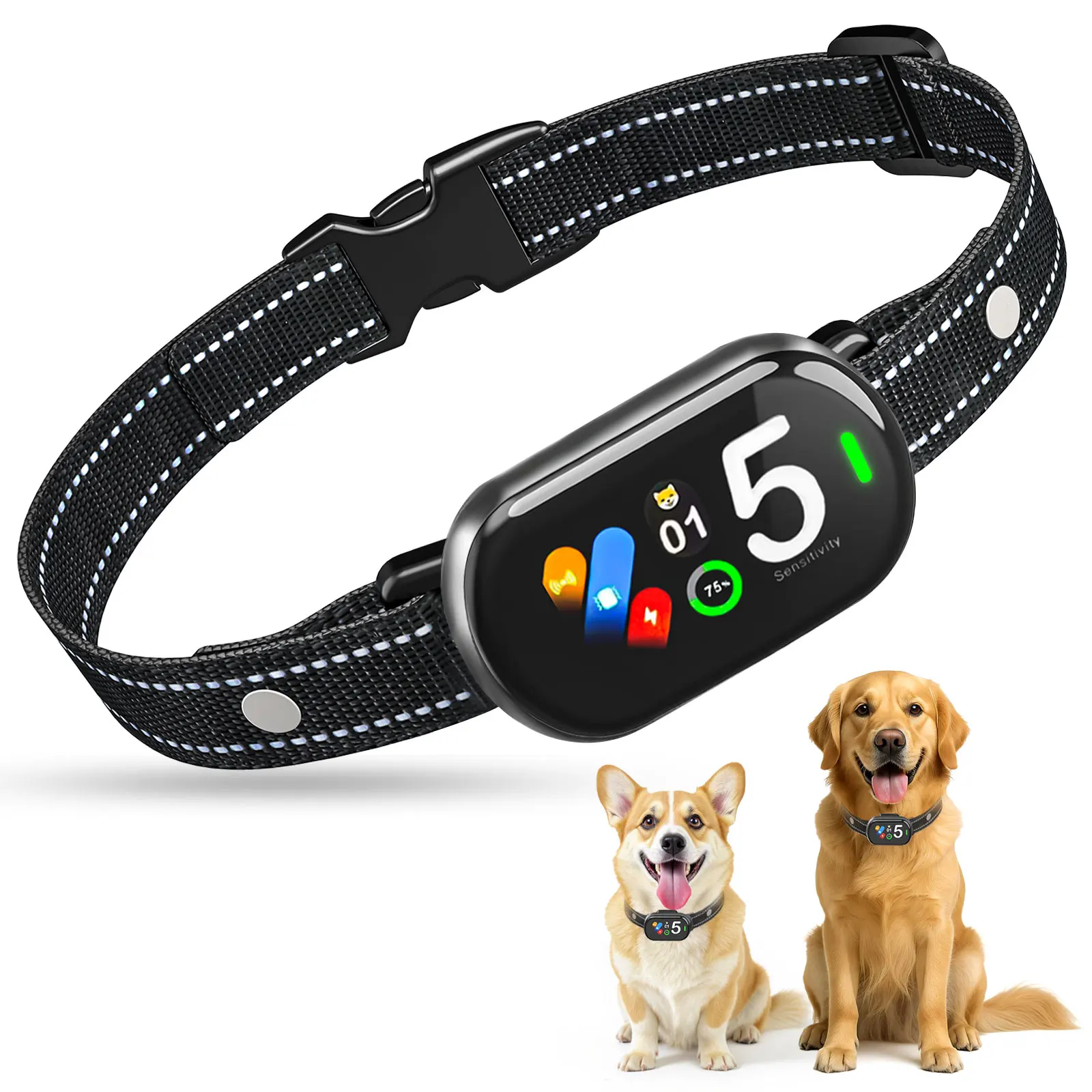 

Автоматический ошейник для дрессировки собак с защитой от ковров, перезаряжаемый, регулируемый в снаряжении, интеллектуальный ошейник для лая, подходит для большого размера